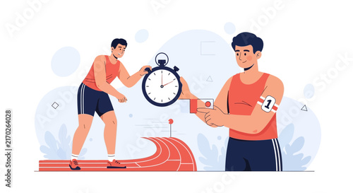 Athletes and Stopwatch on Running Track - Sports Coaching, Competition, and Time Measurement