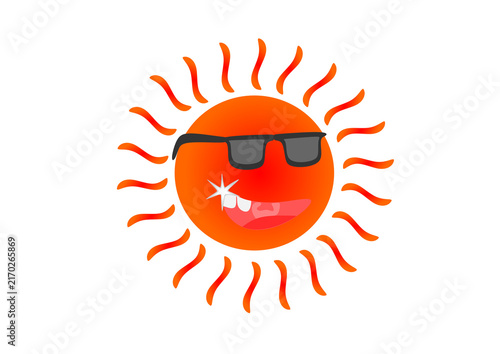 Hot Reddish Orange Sun with Sunglasses and Bright Star Shine on Transparent Background