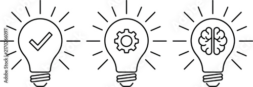 Canvas Print Creative business ideas light bulb outline icons set featuring a checkmark gear