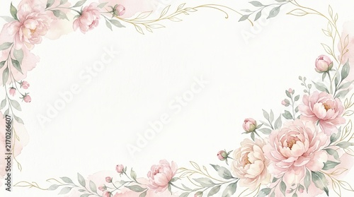 Pastel Watercolor Peony Floral Border