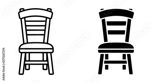 Classic Wooden Chair Icons, Simple Furniture Vector Graphics, Interior Design Elements