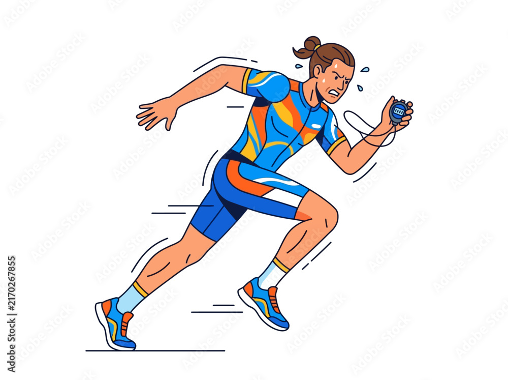 Fototapeta premium Dynamic Illustration Of A Focused Athlete In FullStride Sprinting