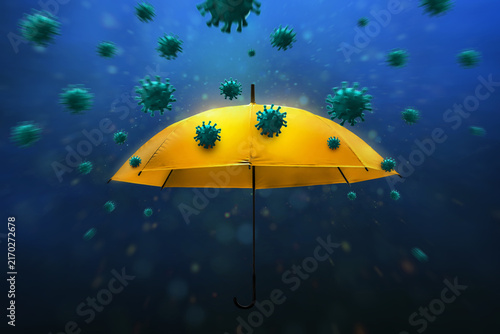 Yellow umbrella protecting against virus outbreak