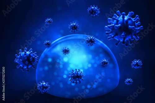 Blue virus cells blocked by protection shield