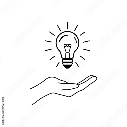 Hand holding glowing light bulb icon