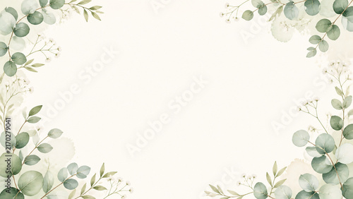 Elegant Sage Eucalyptus Watercolor Botanical Frame with Copy Space