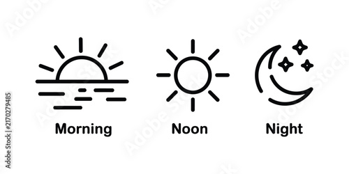 Foto day and night icon collection, morning sunrise noon sun sunset and nighttime moo