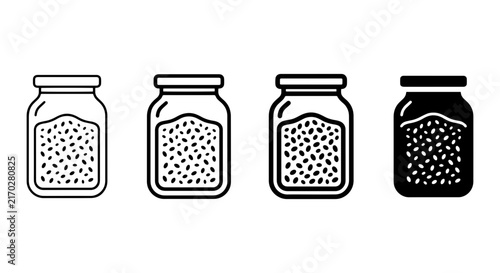 Glass Jar Icons Set: Food Storage, Preserves, Seeds, Ingredients, Vector Graphics
