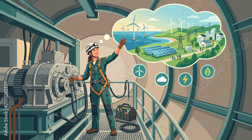Female Technician Repairing Wind Turbine for Green Energy Future