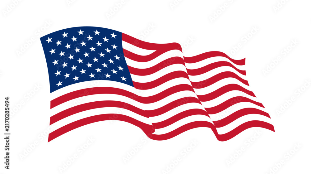 Obraz premium A waving American flag isolated on a clean white background.