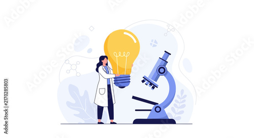 Scientist Holding Glowing Light Bulb with Microscope, Symbolizing Innovation, Discovery, and Research in Science and Technology