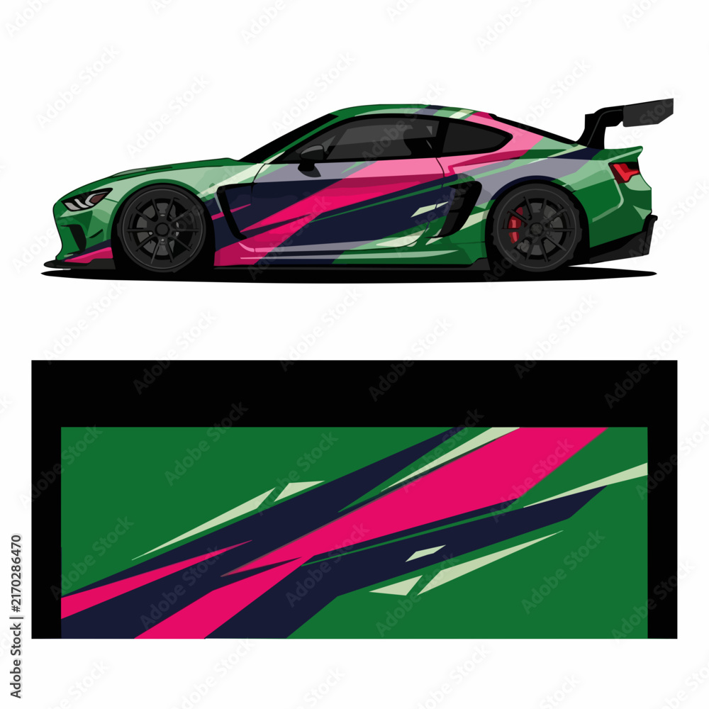 Fototapeta premium Colorful sports car with dynamic racing livery design