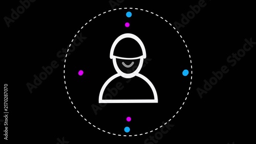 Stylized Of A Person Wearing A Helmet Surrounded By A Dashed Circle And Small Colorful Dots On A Dark Background Keywords: person, user, profile, avatar0