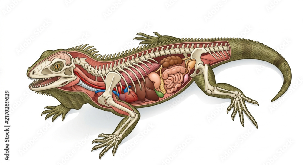 Fototapeta premium 3D Isometric Reptile Anatomy Illustration Vector for Herpetology Veterinary Education