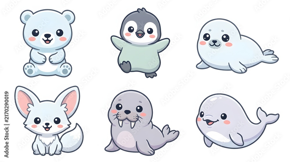 Fototapeta premium Cute polar animal character sticker collection