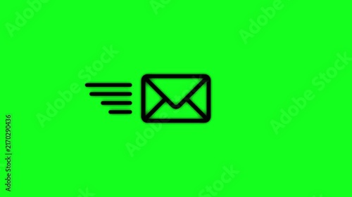 Animated Black Email Envelope Icon with Motion Lines on Green Background