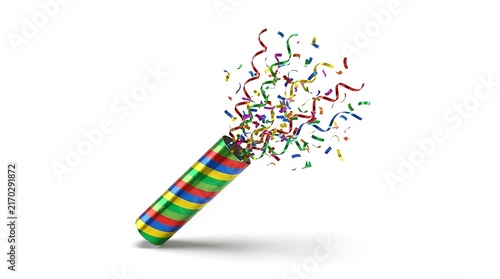 Plakat Colorful party popper exploding with bright confetti
