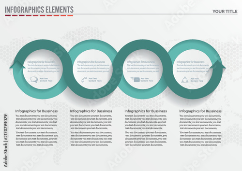 paper white round elements organized in horizontal row. Infographic design template. Concept of 4 successive stages.Circle conversation infographics number options.