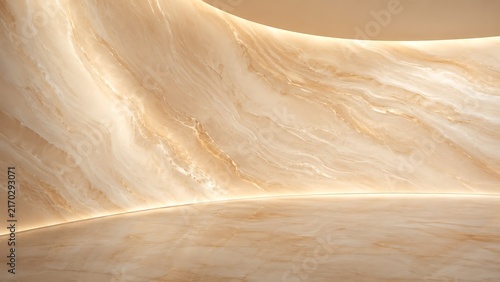 Illuminated Curved Marble Wall and Floor Interior Space
