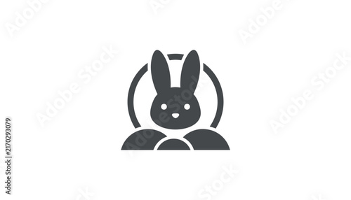 Minimalist dark gray rabbit icon set against a circular outline, representing cute woodland wildlife or easter theme.