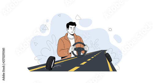 Man Driving on a Road That Disappears, Metaphor for Uncertainty, Journey, Progress, and Risk