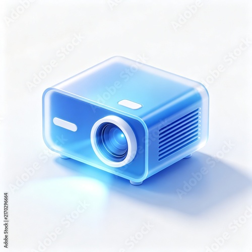 Glossy Blue Portable Projector in Minimal 3D Style with Soft Light and Clean Background