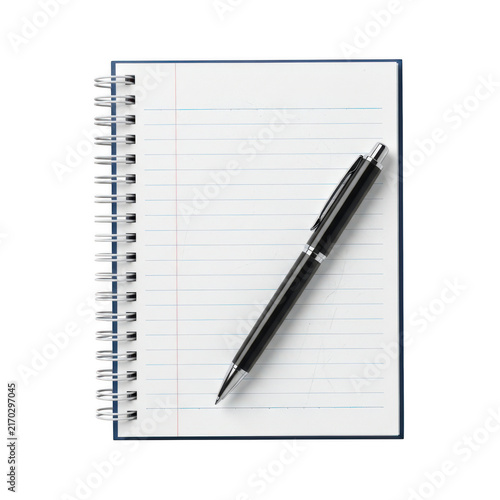 Spiral notebook with a black pen isolated on white background isolated on transparent background