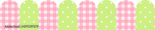 Seamless pink plaid and green polka dot pattern border on a white background for design projects