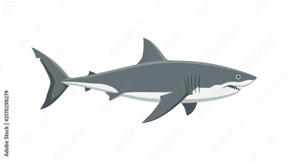 Naklejka premium Great White Shark Flat Vector Illustration