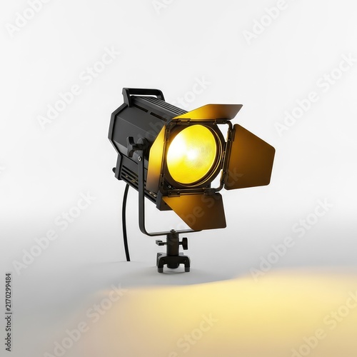 Professional studio spotlight with a warm yellow glow isolated on a plain white background, ideal for high-quality photo and video shoots, electronic, background, yellow