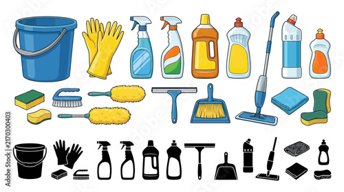 Cleaning Supplies Collection Isolated Transparent Background