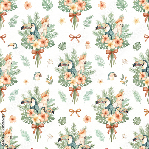 Tropical birds and flowers seamless pattern exotic floral design