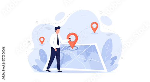 Man with Map and Location Pins - Navigation, Travel Planning, and GPS Concepts