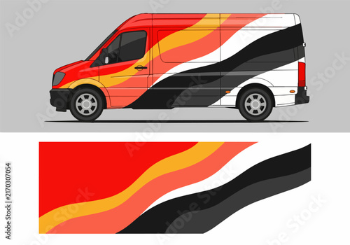 Bild auf Leinwand Colorful van with bold abstract wave design wrap