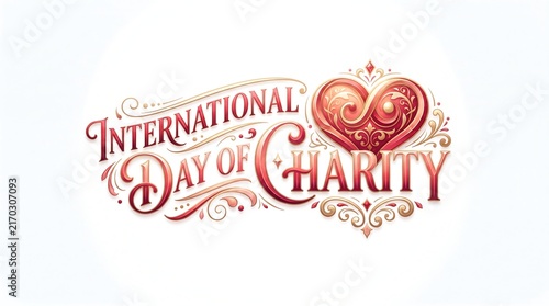 International Day of Charity elegant typography design with a decorative red heart icon.