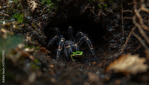 Tarantula and Microhylid Frog Mutualism Inside Tropical Forest Burrow