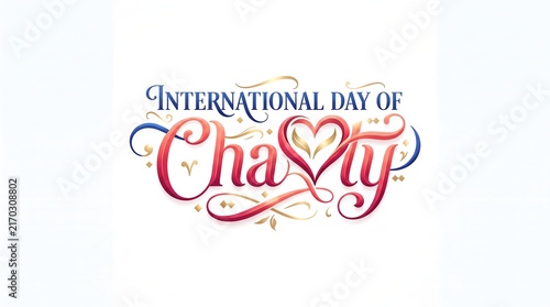International Day of Charity elegant typography design with red heart symbol on white background