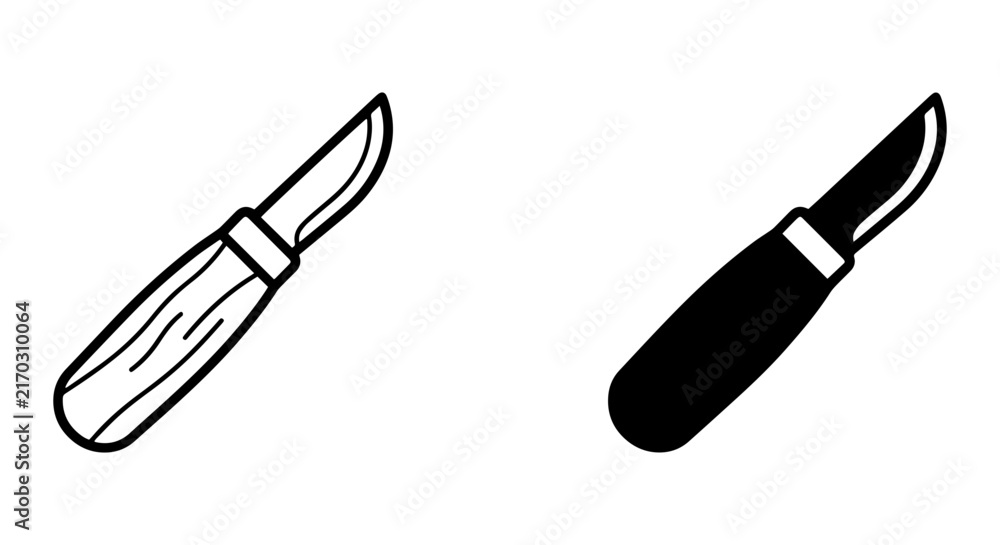 Obraz premium Wood Carving Knife Vector Icons, Craft Tool Silhouette, Woodworking Blade Graphics, Bushcraft Knife Outline