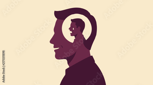 Foto Smiling man hides inner emotional pain and sadness illustration
