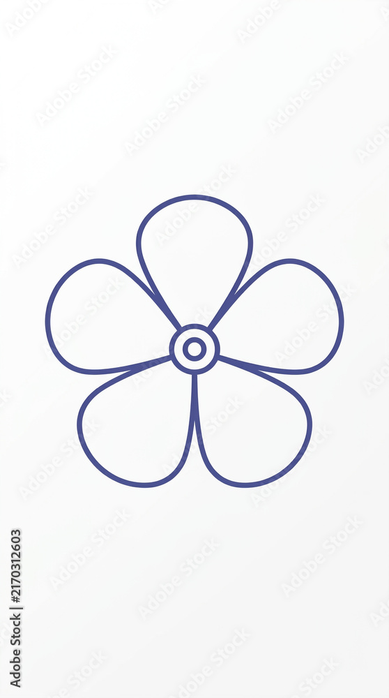 Fototapeta premium Minimalist purple outline icon of a simple fivepetal flower on a white background