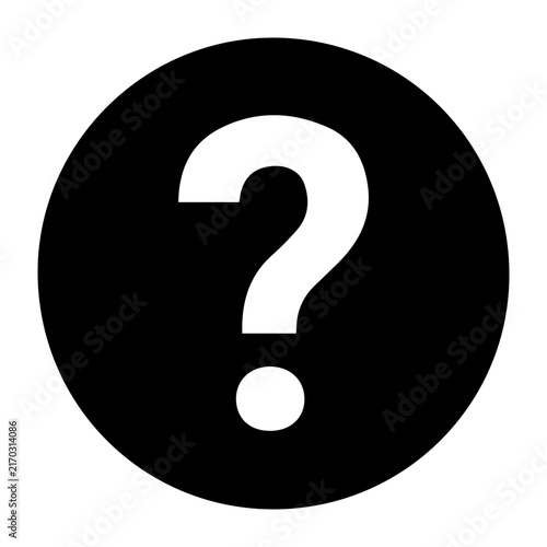 A white question mark inside a solid black circle background.