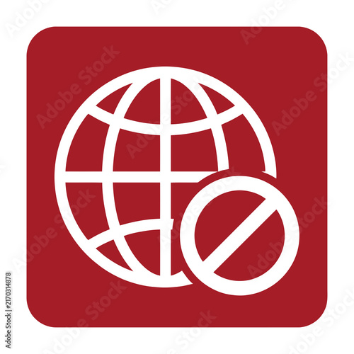 Global prohibition symbol on red background with white lines
