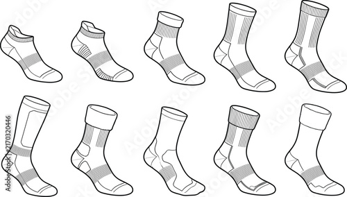 Technical Sock Design Template Collection with Athletic and Casual Styles