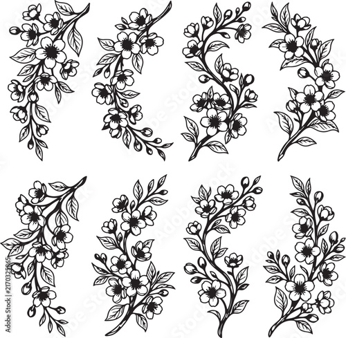 set of floral design elements