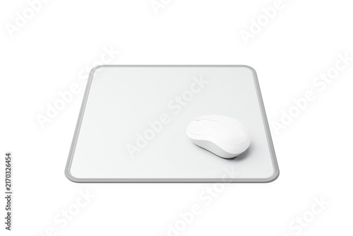 фотографія White Wireless Computer Mouse on White Mousepad Isolated on White Background