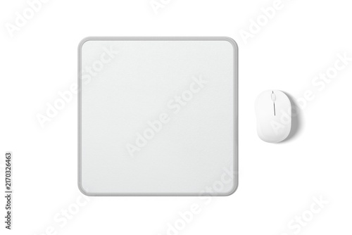 Quadro su tela Blank White Mouse Pad Mockup with Computer Mouse Isolated on White Background