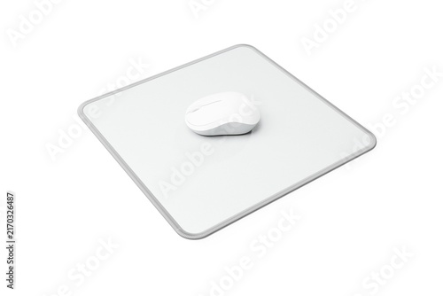 Foto White Minimalist Computer Mouse on Stitched Mouse Pad Mockup