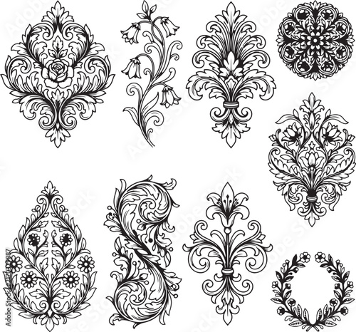 set of floral elements