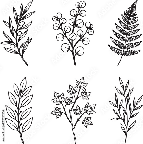 set of black silhouettes of trees