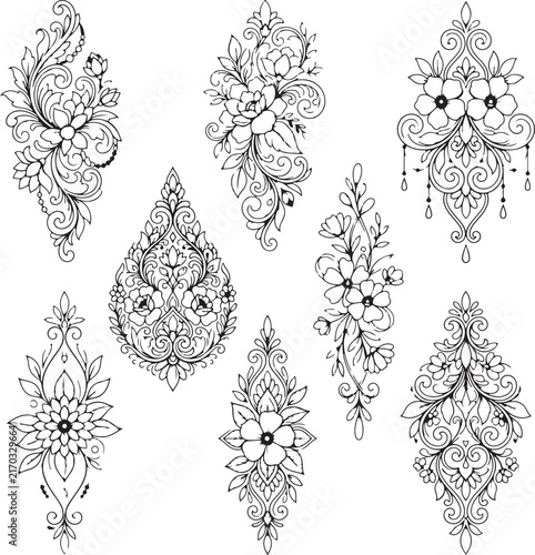 set of vector floral elements